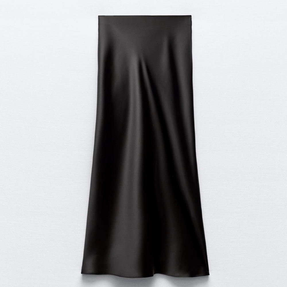Zara black satin effect midi skirt size Med NWOT